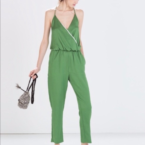 Zara Pants - Zara Satin Green Jumpsuit/ Size M